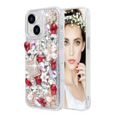 Losin Compatível com iPhone 14 Plus Bling Case para mulheres meninas linda luxo 3D glitter diamante cristal strass brilhante pedra preciosa brilhante e capa de flor TPU macio, vermelho