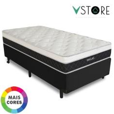 Cama Box Solteiro + Colchão Molas Ensacadas Dallas D33 88x188x58cm Vár