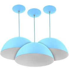 Kit 3 Lustres Pendente Meia Lua 40cm Alumínio Azul Bebê - MARRYLUZ
