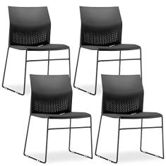 Kit 04 Cadeiras Fixa Base Preta Empilhável Connect Preto - Lyam Decor