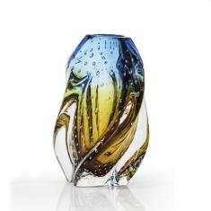 Vaso Em Cristal Murano Água Marinha E Âmbar - São Marcos