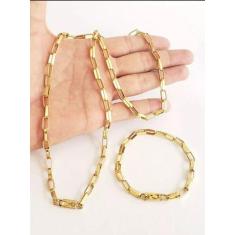 Cordão Banhado A Ouro 18k Tijolinho 6mm Com Pulseira - ToJoia18k