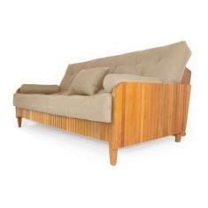 Sofá Cama Paris Ripado Sarja Bege Madeira Nobre - R9 Design Futon