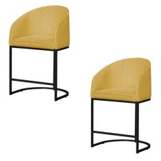 Kit 02 Banco Banqueta Poltrona Mia Base Metal Preta Suede - Fina Mobíl