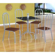 Conjunto de Mesa Malaga com 4 Cadeiras Madri Branco Prata e Amadeirado