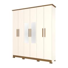 Guarda-roupa Casal 6 Portas 3 Gavetas Com Espelho Cover Nature-off White