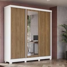 Guarda-roupa Casal Kappesberg 3 Portas Reversiveis De Correr 3 Espelhos 4 Nichos Branco/nogueira