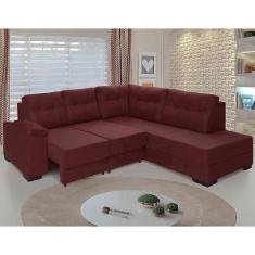 sofá de canto retrátil holanda tecido suede pluma vinho - Sofá Casa