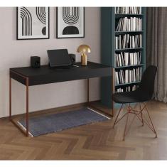 Escrivaninha Industrial Escritório Preta 137X53Cm Malta Com 1 Cadeira 