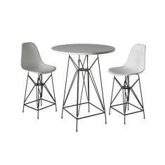 Jogo Mesa Bistrô Eames Branca 60Cm 2 Banquetas Branca Base Ferro Preto