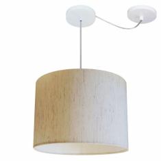Lustre Pendente Cilíndrico Com Desvio Md-4227 Cúpula Em Tecido 40x30cm Linho Bege - Bivolt