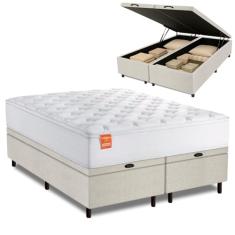 Cama Box Baú Colchão Casal Queen Molas Ensacadas Real 158x198x68cm Linho Branco Inducol - Suporta até 130kg por Pessoa