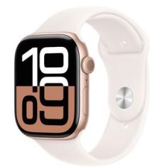 Apple Watch Series 10 (GPS, 46 mm) Caixa de Alumínio Ouro Rosa, Pulseira Esportiva Blush-Clara M/G