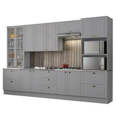 Cozinha Completa Americana 6 Peças Cinza Com Torre Quente 2 Fornos - Móveis Henn Cinza