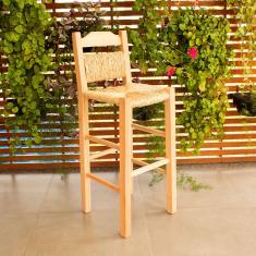 Banqueta de Madeira com Assento e Encosto de Palha