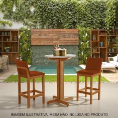 Kit 2 Banquetas Alta Luxo Pérola com Encosto Estofada em Veludo Terracota Madeira Maciça Castanho