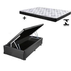 Cama Box Baú Solteiro Conforto Sintético Cinza + Colchão Solteiro Conforto Espuma D23  17x88x188
