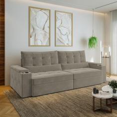 Sofá Retrátil e Reclinável com Porta Copos e Usb 4 Lugares 280cm Embaúba Extra Cabecasa Madeiramadei Cinza Claro Fosco