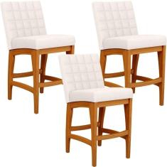 Kit 03 Banquetas Baixa Para Cozinha Fixa Mila L02 Cru