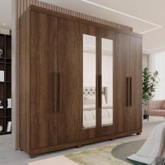 Guarda-roupa Casal 6 Portas 3 Gavetas com Espelho com Pés Roma Espresso Móveis Imbuia