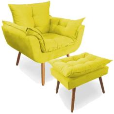 Combo Poltrona Decorativa Opala Deluxe Com Puff Suede Amarelo - Shop D