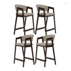 Kit 4 Banquetas Alta para Ilha de Cozinha Ravena Madeira Maciça Capuccino Suede Bege CCS