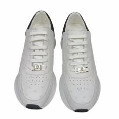 Authentic Ostrich Skin All-Match Preto Branco Unissex Masculino Casual Cadarço Couro Exótico Genuíno Masculino Sapatos Externos, Branco, 41