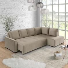 Sofá Andros 3 Lugares e Chaise Estofama, Bege