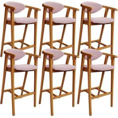Kit 06 Banquetas Alta Para Cozinha Bancada Bar Sala de Jantar Fixa Cec