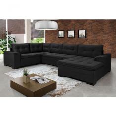 Sofá Viena 3 Lugares Com Chaise E Canto Premium Império Preto Preto 381