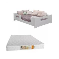 Cama Casal Montessori 193x143 Grade Proteção Com Colchão 138