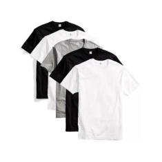 Kit com 5 camisetas básicas esportivas masculina preta, branca e cinza