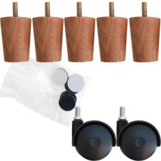 Conjunto Cama Box Casal 5 Pés Madeira Cor Mel E 2 Rodízios - Zanline