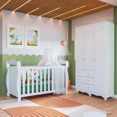 Quarto de Bebê com Guarda Roupa 3 Portas 3 Gavetas e Berço Mini Cama N