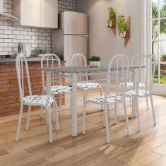Conjunto de Mesa Granada com 6 Cadeiras Madri Prata e Branco Floral - 