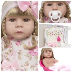 Bebe Reborn Menina Linda Realista Corpo de Silicone 13 Itens - Cegonha