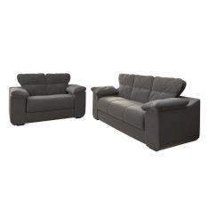 Conjunto De Sofá 2 E 3 Lugares Suede Cinza Londres Mamflex Cinza
