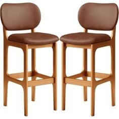 Kit 02 Banquetas Alta Para Cozinha Madeira Fixa Betta L02 Imbuia mater