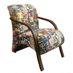 Poltrona Vênus Estampada 1 Lugar Braço Madeira Retro Bar 107