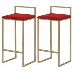 Kit 2 Banquetas Decorativa Jasmine Base Gold Veludo Vermelho - Gran Belo