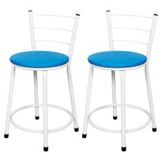 Banquetas Baixa Para Cozinha Branca 2Un Assento Azul