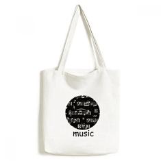 Bolsa de lona preta preta com notas musicais e bolsa de compras casual