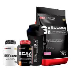 Kit Bulking Protein 6kg + Creatina 100g + BCAA 100g + Coqueteleira - Bodybuilders Sabor Morango