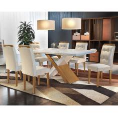 Conjunto Sala de Jantar Mesa 6 Cadeiras Amanda Espresso Móveis Creme/Off White/Imbuia