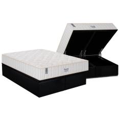 Cama Box Baú King: Colchão Molas MasterPocket Ensacadas Plumatex   Miami + Base CRC Suede Black(193x203)