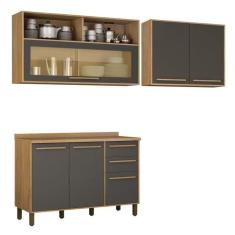 Cozinha Compacta 2 Armários Aéreos e 1 Balcão Salvador Cinamomo/Grafite