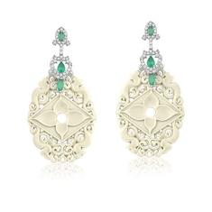 Brinco Vivid Cristal Verde e Baquelite Perola Folheado Ródio