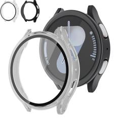 Pacote com 2 capas com vidro temperado para Samsung Galaxy Watch 7 protetor de tela de 44 mm masculino e feminino, proteção geral de policarbonato rígido, antiderrapante, resistente a arranhões, capa