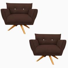 Kit 2 Poltronas Giratória Anitta com Strass Suede Base de Madeira MA30