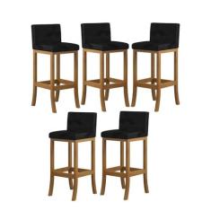 Kit 5 Banquetas Alta Encosto Estofado 38x100 Cm Ilha Espanha Madeira M